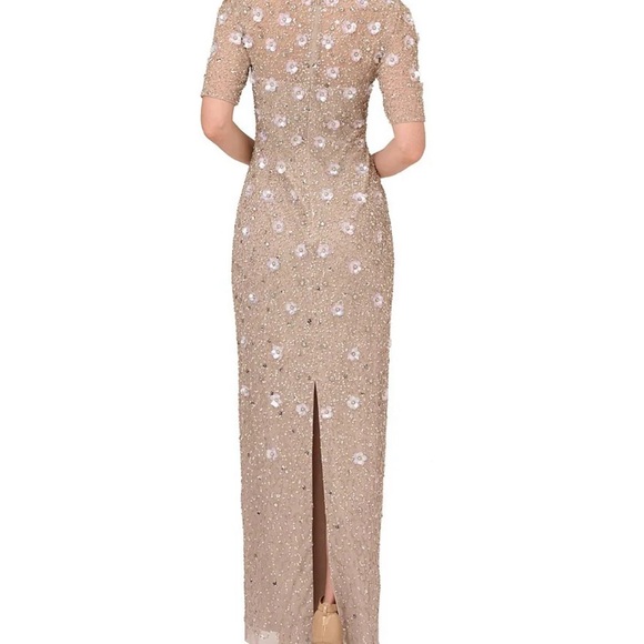 NWT Adrianna Papell Elegant Beige Floral Evening Gown NWT - Picture 4 of 5
